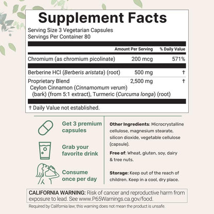 Berberine HCl Metabolic Support 1200 mg - 240 Capsules